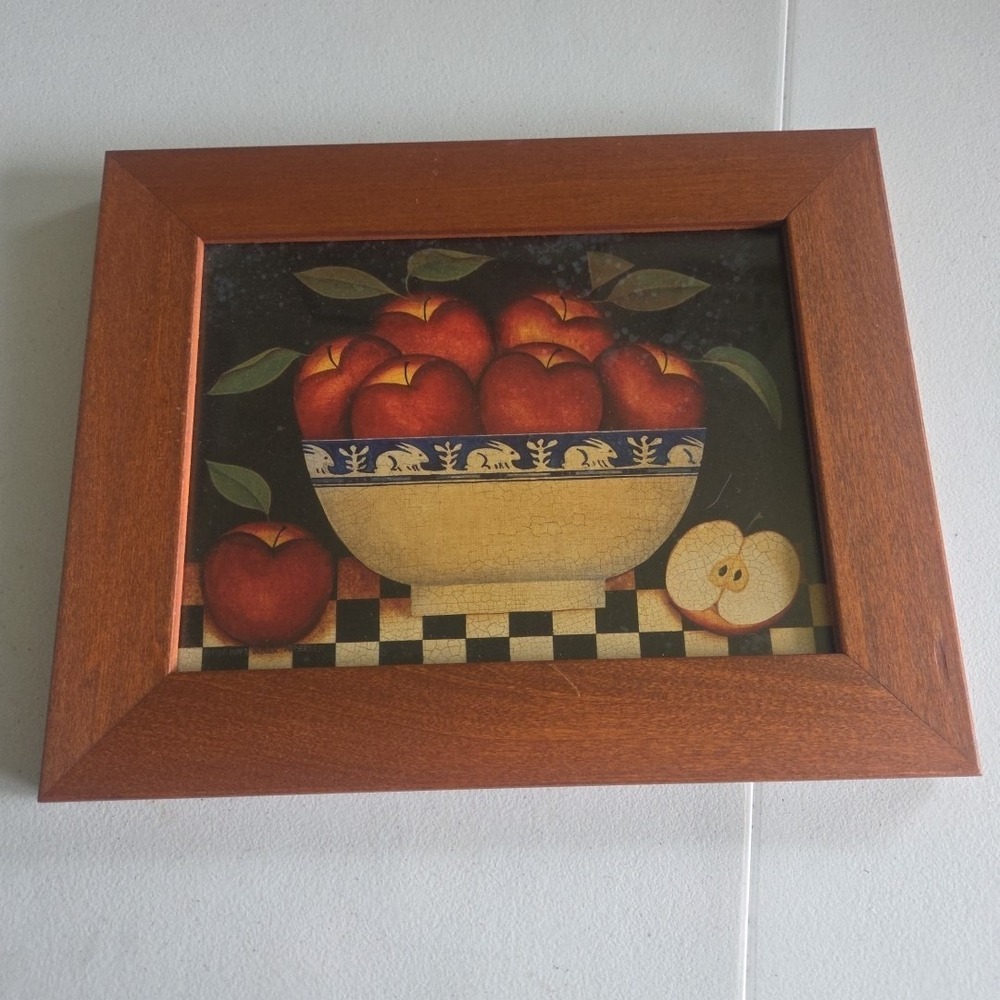 Folk Art Print Apples in Bowl Primitive Still Life Cottage Diane Ulmer Pedersen